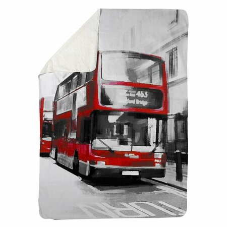 BEGIN HOME DECOR 60 x 80 in. Red Bus Londoner-Sherpa Fleece Blanket 5545-6080-CI186